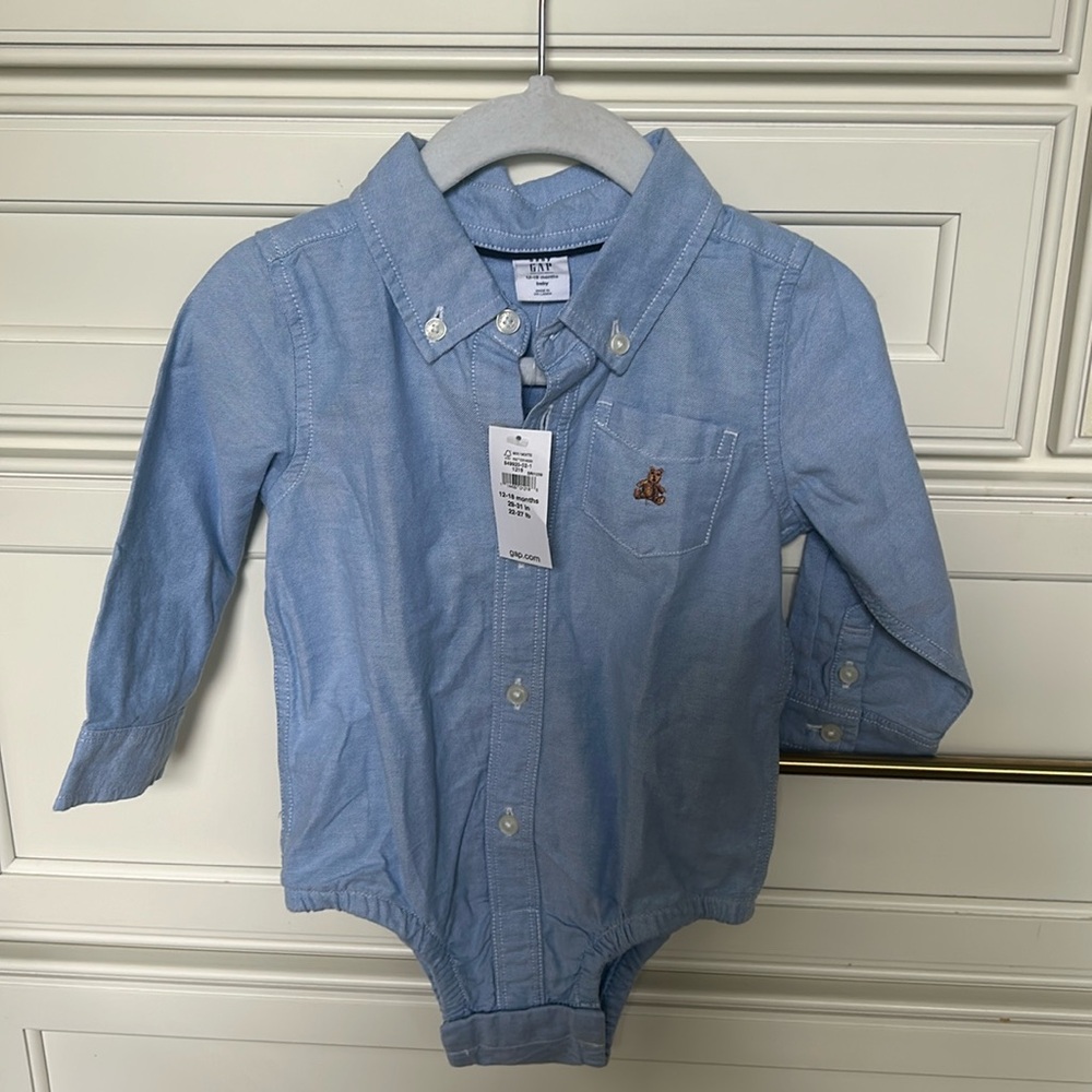 Baby Gap brand new with tags, button down polo, onesie shirt for boys.